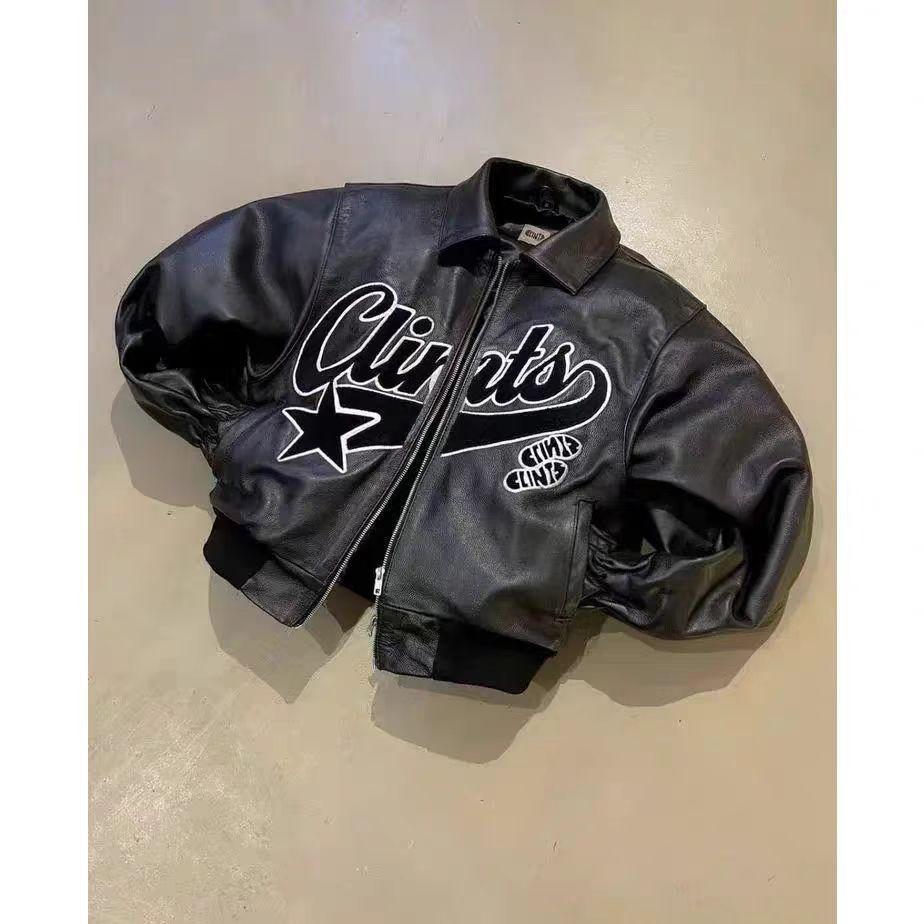 

Vintage Y2k Jacket American Streetwear Trend PU Leather Jacket Black Thick Loose Zipper Jacket Men s XL