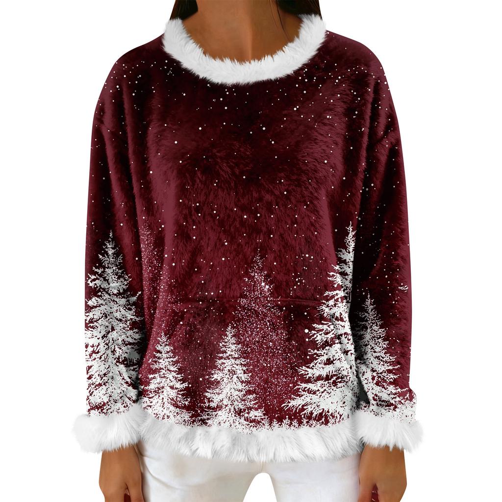 Women's Casual Fleece Sweatshirt  Long-Sleeve Round  Neck Casual Comfortable Loose-Fit Lightweight Women's Flannel Sweatshirt