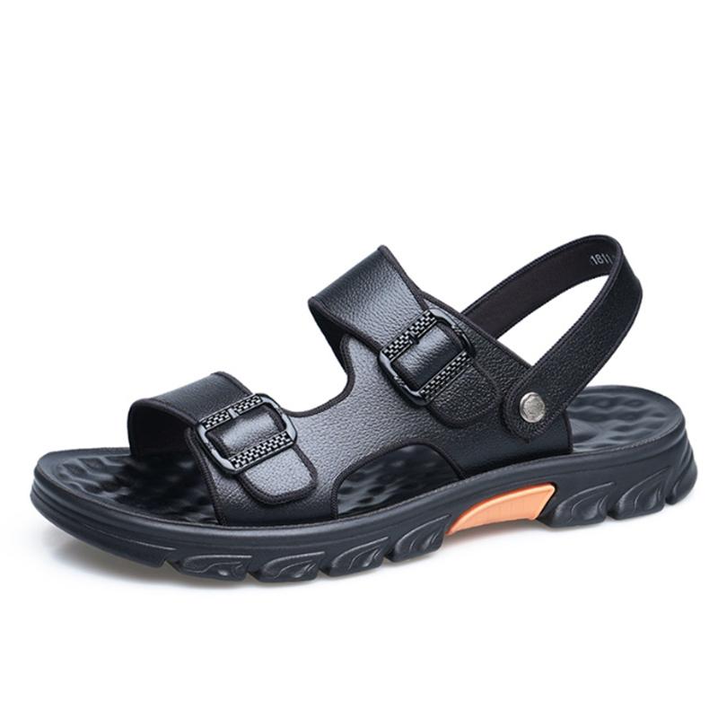 

Fashion 2024 Sandals Men s Summer Beach Shoes Open toe Beach Slippers Non-slip Men s Sandal Mens Shoes Outdoor Slippers 44 чёрный