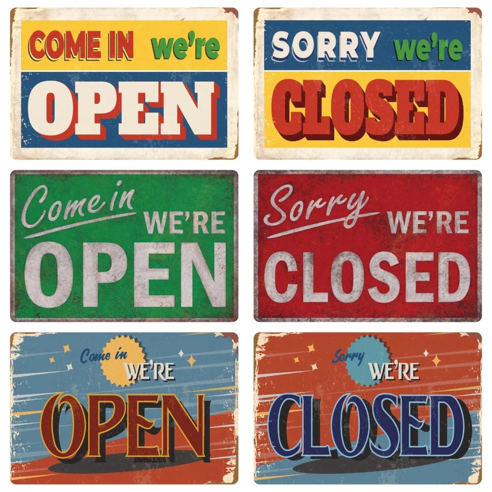 Vintage Open/Closed Wall Sign,retro Bar Open Metal Tin Plaque, Come in, Welcome Wall Decor, for Bar Club,Man Cave Poster, WY279