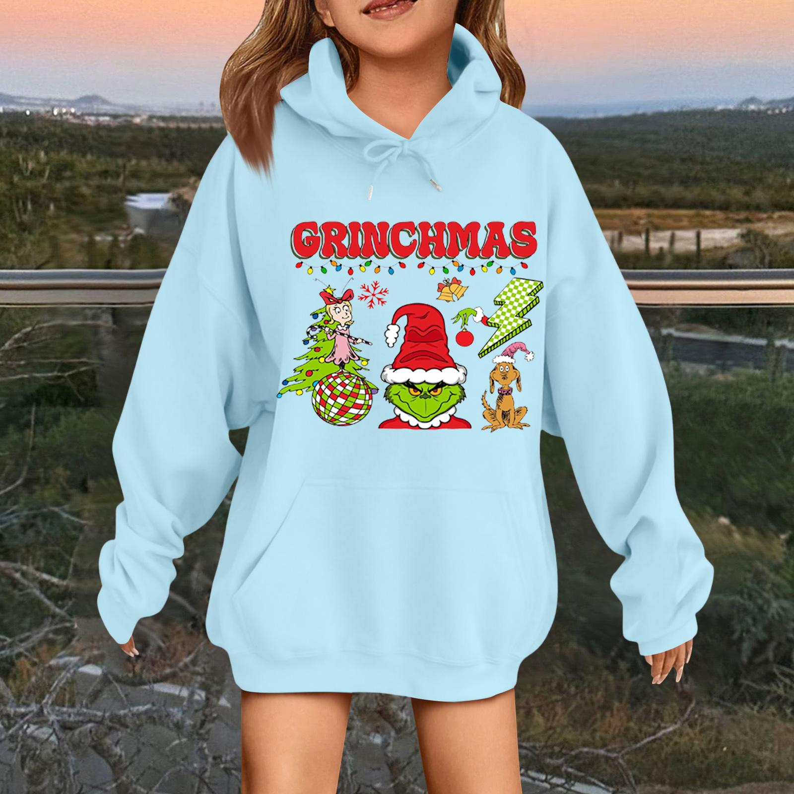 

Детская модная повседневная толстовка с капюшоном свободного кроя с длинными рукавами и рождественским принтом 110