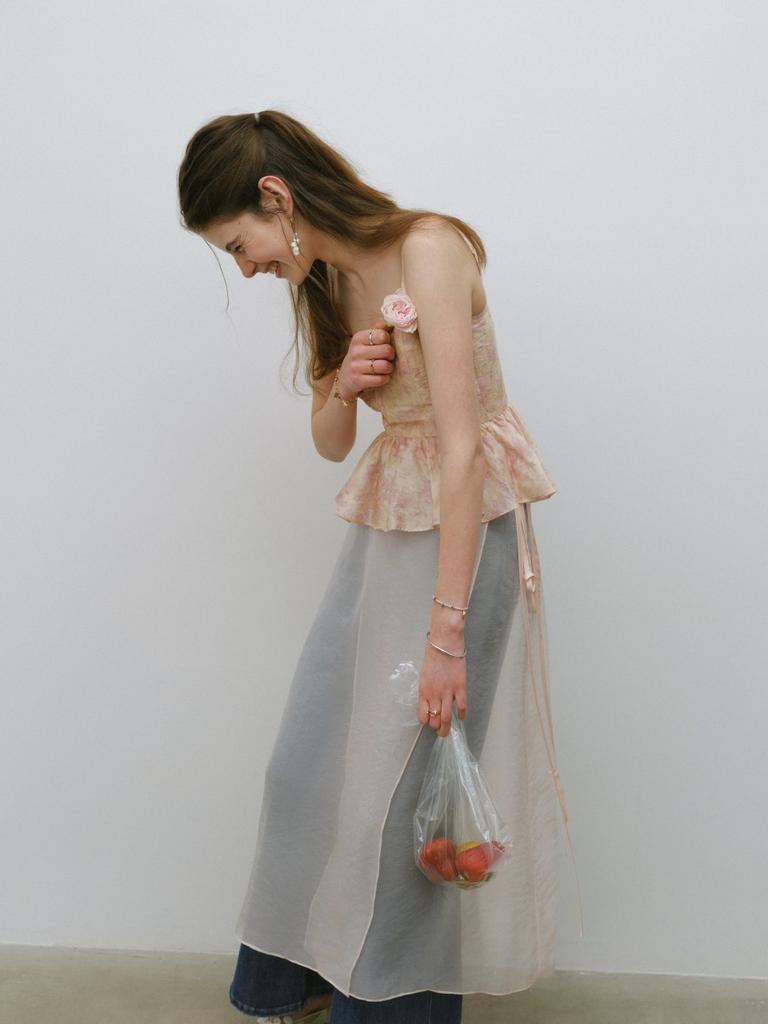 Sinseuden Sheer Pink Layered Wrap Skirt