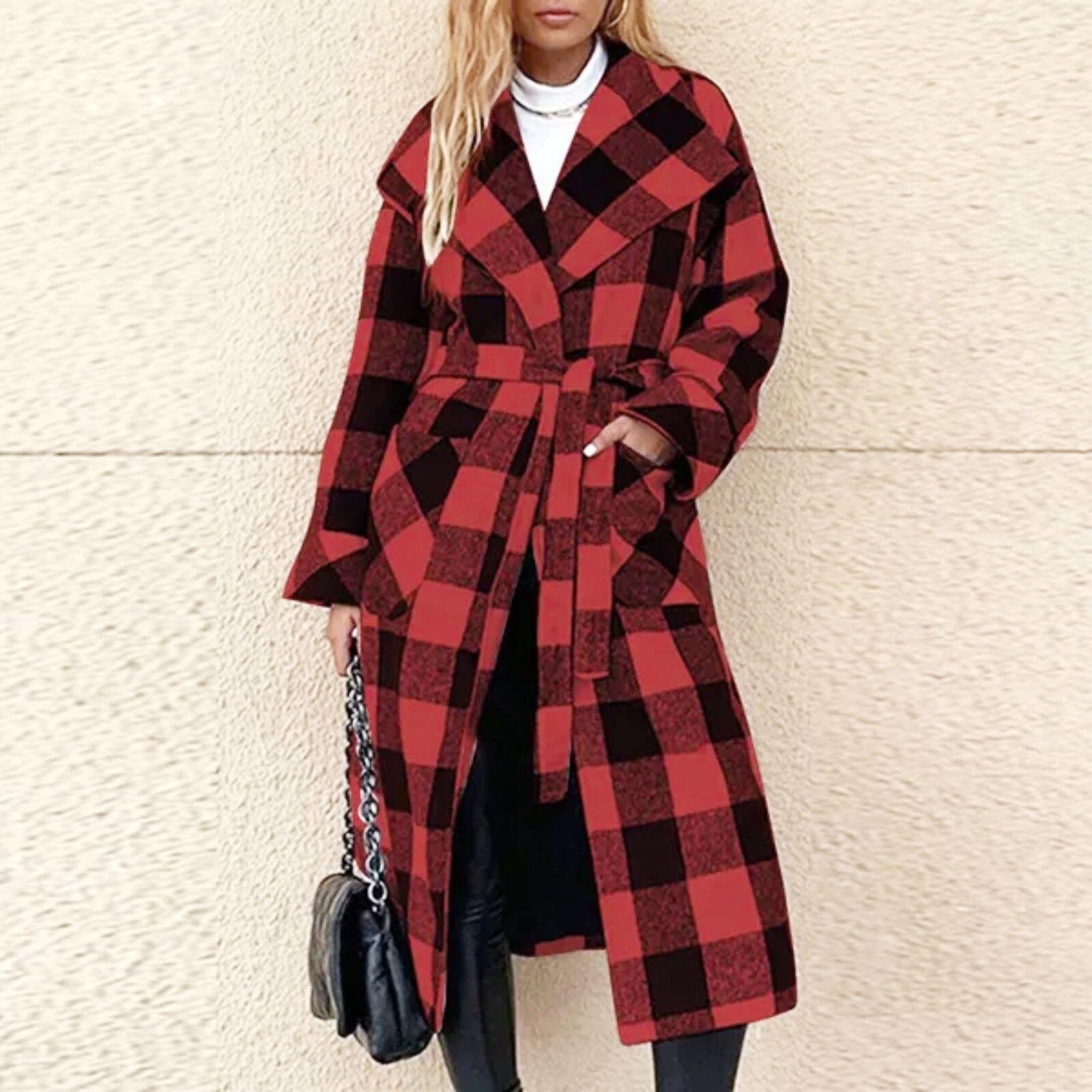 

Женская длинная рубашка в клетку с длинным рукавом и воротником с лацканами, куртка с нерегулярным подолом, повседневный модный длинный кардиган размера плюс L красный