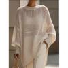 Oversized 2026 Knit Sweater Women Loose Fit Crochet Cutout Top Long Sleeve Round Neck Casual Pullover