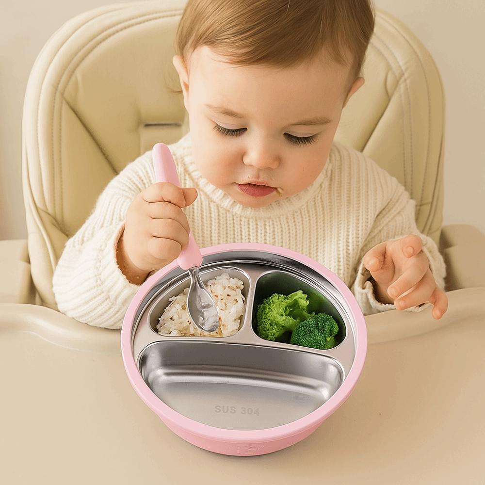 Silicone Suction Cup 3 Grids Children Dishes Thermal Insulation Kids Feeding Bowls  For Toddlers