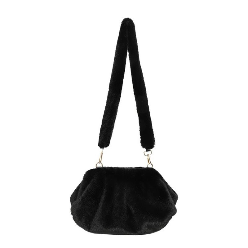 

Elegant Wrinkled Cloud Clutch Bag Faux Fur Shell Shoulder Crossbody Bag Women Stylish Pillow Bag Guangzhou High Quality Bag чёрный