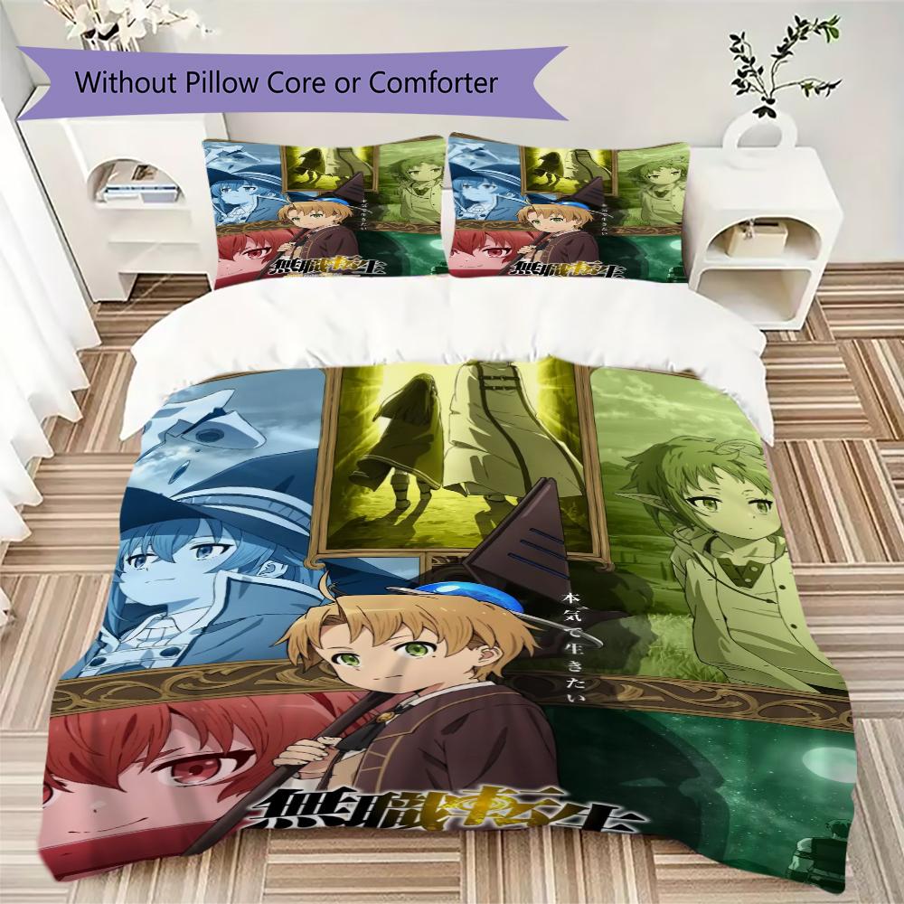 Mushoku Pattern Bedding,Quilt Set Quilt Cover Pillowcase Home Birthday Gift(1 * duvet cover + 2 * pillowcase, without core)_lx