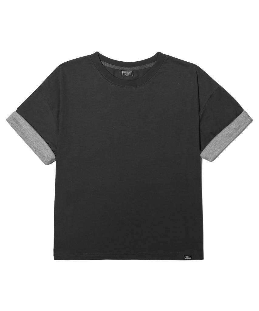 Peideu Pd Basic Roll-Up Crop Short Sleeve T-Shirt Charcoal