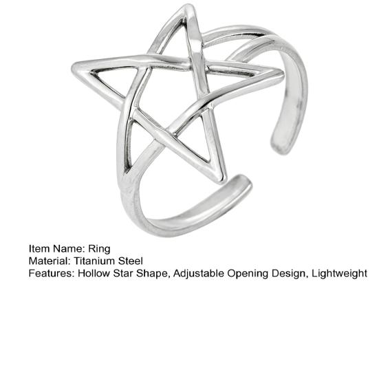 Thumb Ring Hollow Star Shape Adjustable Opening Design Finger Ring Titanium Steel Finger Band Versatile Jewelry Gift