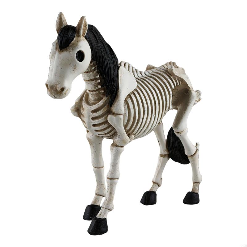 62KD Eerie Halloween Desktop Horse Skeleton Figurine in Resin for Festival Decoration