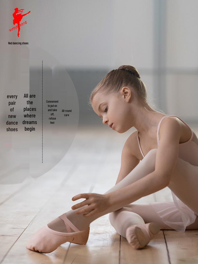 Children's and Adults' Red Canvas Ballet Shoes - Soft Sole Cat Paw Design for Dance Practice