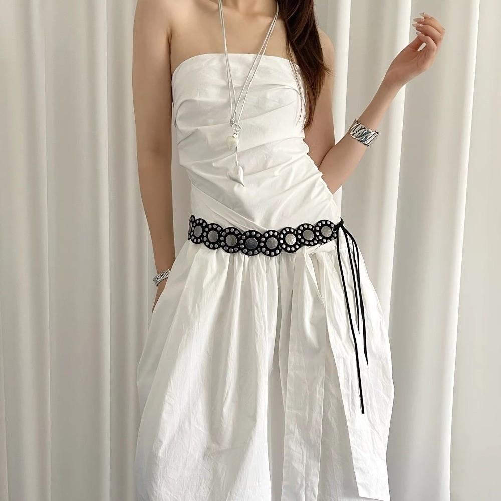 Metal Rivets Rivet Belt Genuine Leather Look Waist Belt Vintage Wide Belt