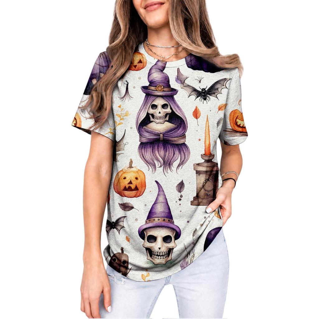 Unisex Halloween T-Shirt All-Over Print with Cute Pumpkin Design for Party and Holiday