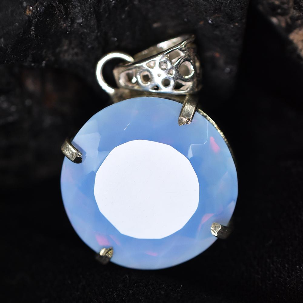 48.20 Ct Round Cut CERTIFIED Opal 925 Sterling Sliver Natural Gemstone Pendant MY-PD-149-NS