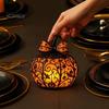 Centres de table d'Halloween 1/2 Pièces Citrouille à nœud lumineuse, Lampe de bureau en vitrail, Jack-o'-lanternes effrayantes lumineuses Décoration de nuit pour maison bureau Automne