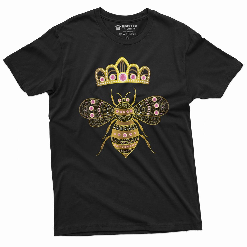Queen Bee T-Shirt Mens Womens Tees Top Honey B Tee Shirt Bee with Crown Tee Popular Culture Shirt
