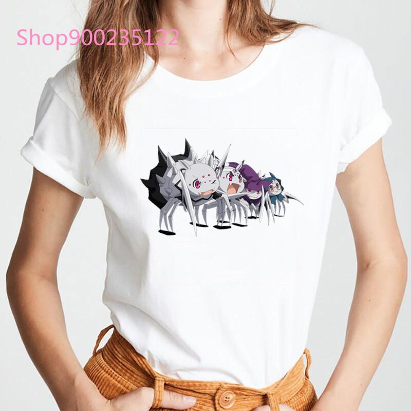 Japanese Anime Women Cute T-Shirt Printed Spider Kumoko Tee Tops Fashion Casual Women Clothes Summer Streetwear Tshirt Femme