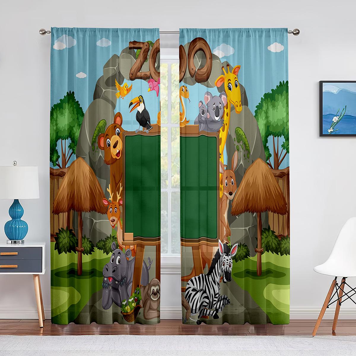 Мультяшный зоопарк тема оконные тюль занавески животные дикая природа тигр панда — фото 11