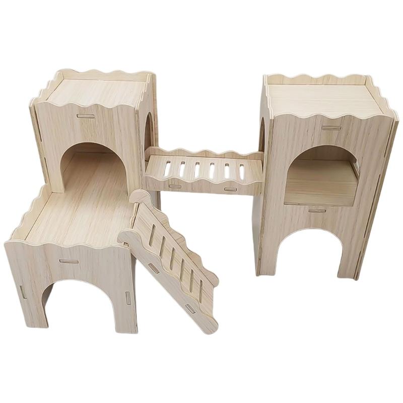 Hamster Wood Houses Natural Wood Small Pet Home Waterproof Hamster Cage for Small Pet