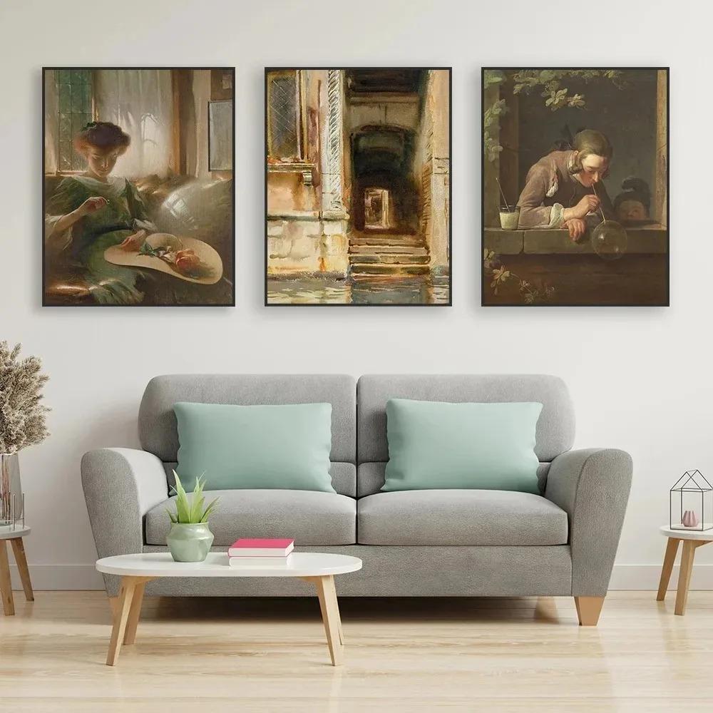 Young Woman Art Painting Canvas Prints Lady Girl Poster Reading Room Canvas Painting Bedroom Decor