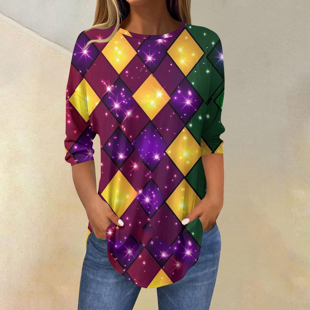 Womens T Shirts 3/4 Sleeve Shirts Solid Color Pullover Summer Spring Tops Blouses