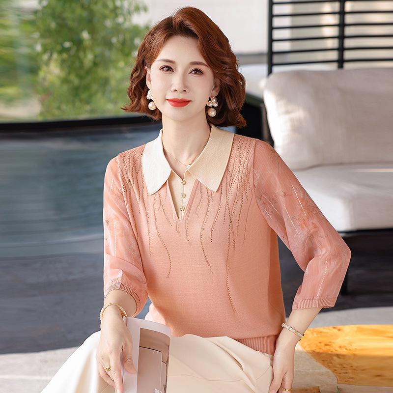 

2026 New Style Gauze Sleeve Knit T-Shirt for Middle-Aged & Elderly Women XL (100-110 lbs) оранжевый