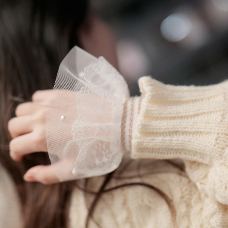 Damen Manschetten Abnehmbare Spitze Rüschen Winter Herbst Hemden Pullover Sweatshirt Falsche Ärmel Weiß