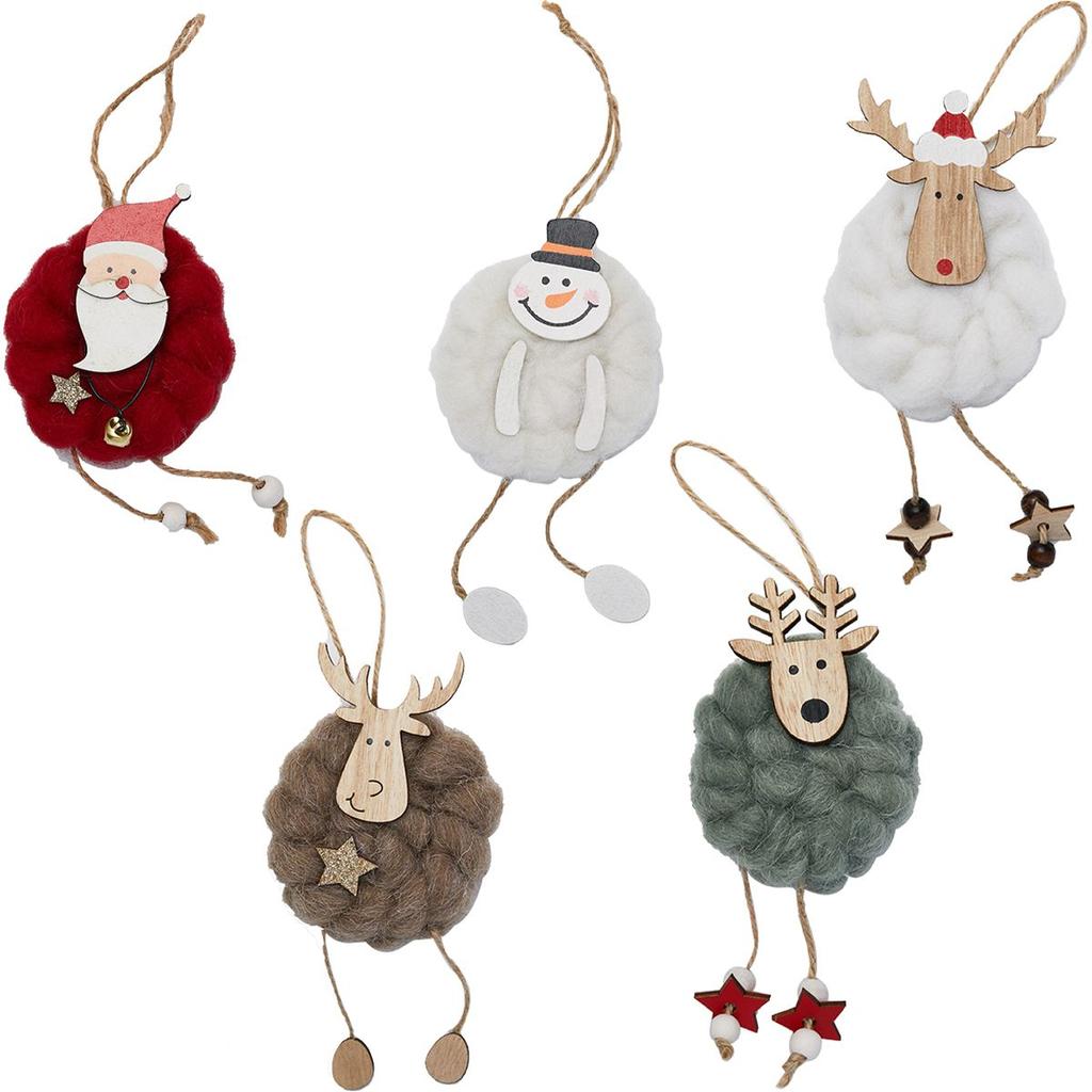 Antler Deer Santa Claus Wool Felt Ornaments Wooden Elk Christmas Tree Decoration Hanging Pendant