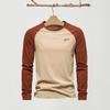 Homens Raglan Manga Longa T-shirt O-pescoço Patchwork Cor Pullover Tops Loose Fit Punhos Elásticos Respirável Casual Tops