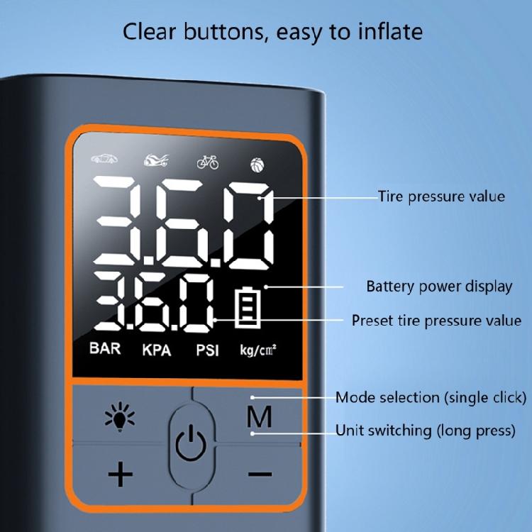 Digital Tire Inflator for Car Bike Motorcycle Car Air Compressor Pumps with LED Light Tire Inflator Type-C Rechargeable
