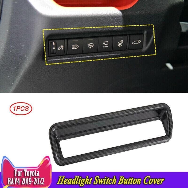 ABS Carbon Fiber Style Headlight Switch Button Cover For Toyota RAV4 2019~2023