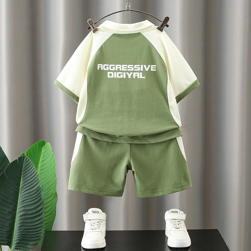 Stylish Boys Summer Outfit Set Short Sleeve Polo Shirt Two Piece Cotton Sports Wear