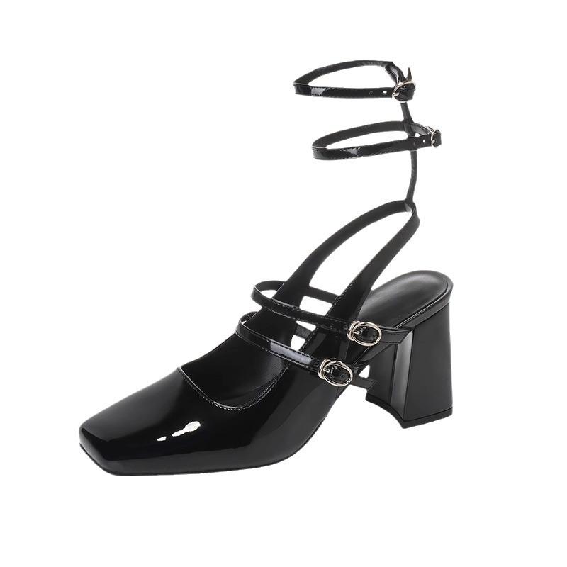 

Fashion Sandals Women s High Heels Strap Roman Silver Lacquered Leather Baotou Sexy High Heels 40 чёрный