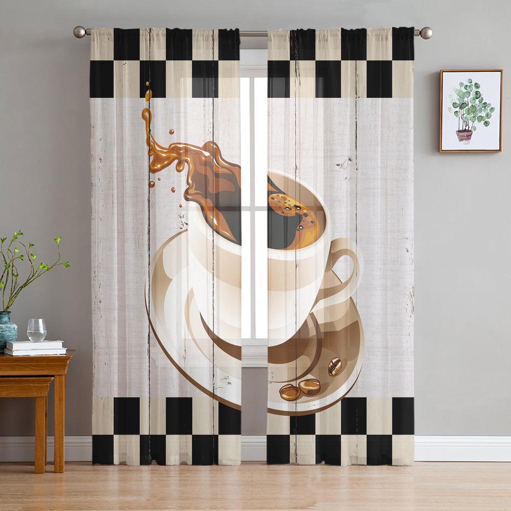 Sketch Coffee Set Tulle Curtains For Living Room Sheer Curtain Bedroom Veil Organza Decorative Window Treatments