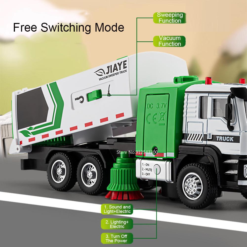 1:50 Sweeper Extended Dump Truck Model Toy Metal Diecast Sound Light Pull Back Vacuum Cleaning Vehicle Models Collection Gifts