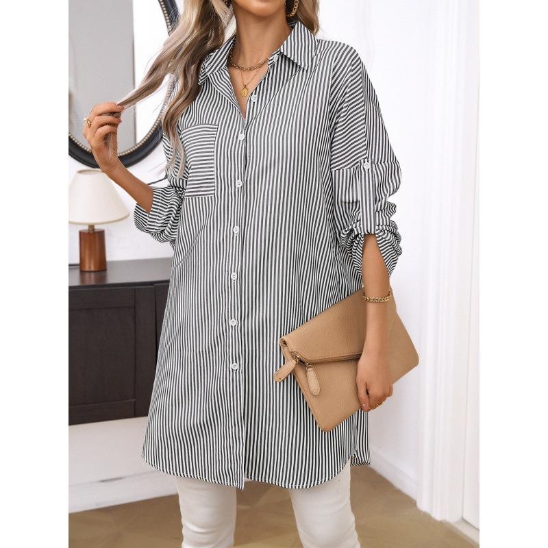 Ladies' Spring New Striped Shirt Dress