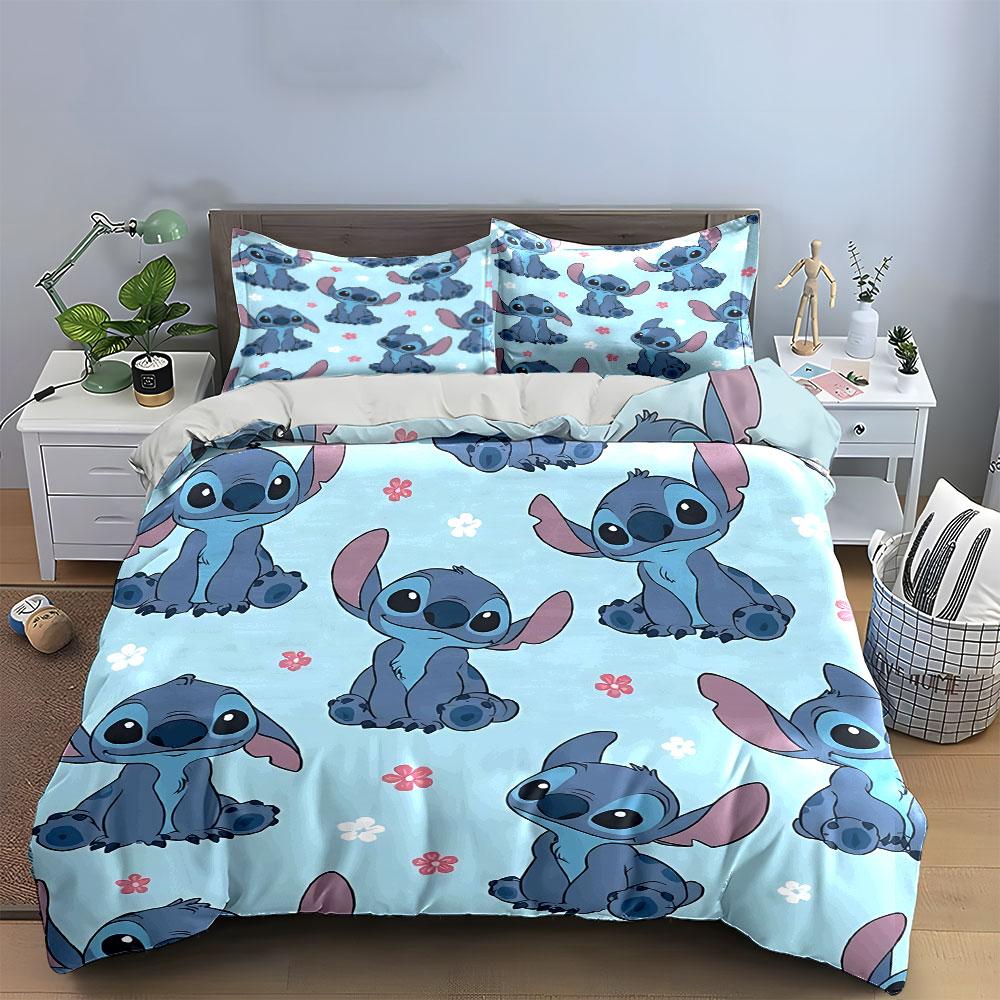 Cute Blue Cartoon Alien Print Bedding Duvet Cover Set Duvet Cover Pillowcases (1*Duvet Cover 2*Pillowcases, Without Duvet Insert)