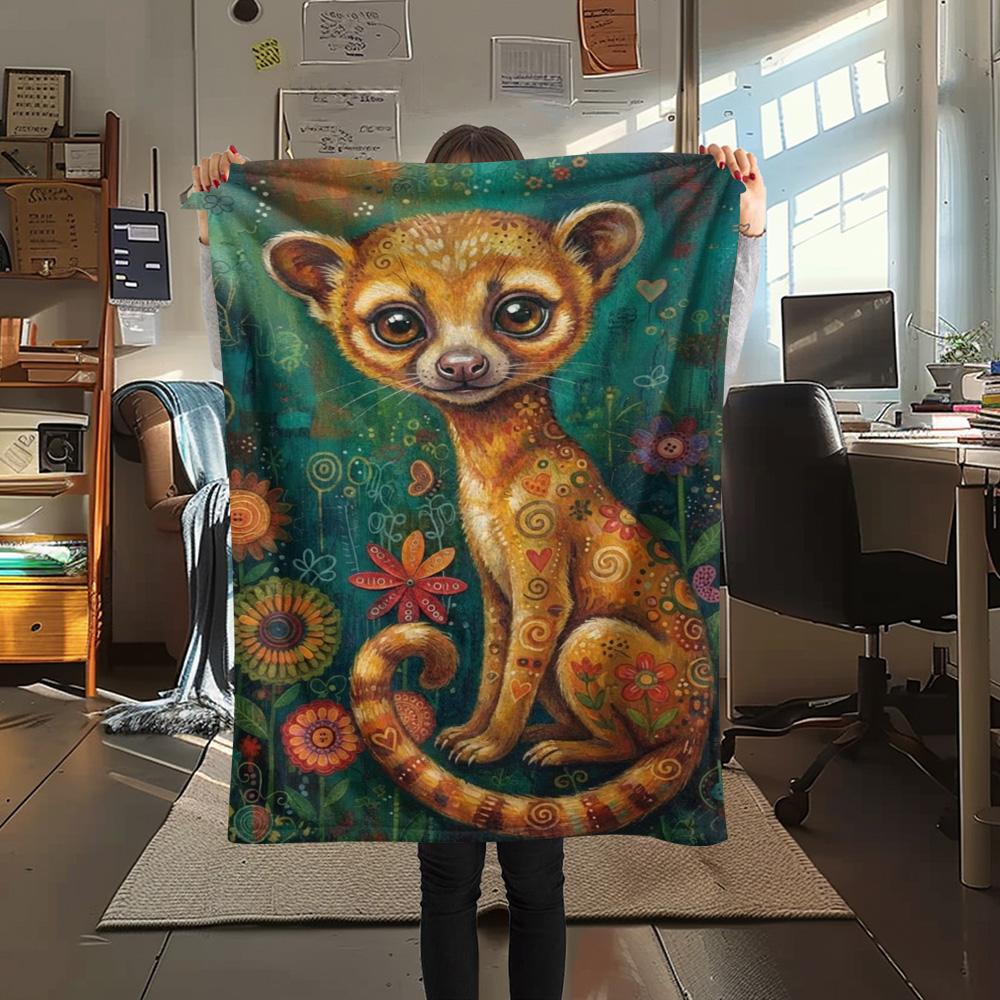 1PC Bohemian Kinkajou Art Print FlAannel Blanket, High quality Comfortable for All Seasons, Home Decor, Warmth and Comfort