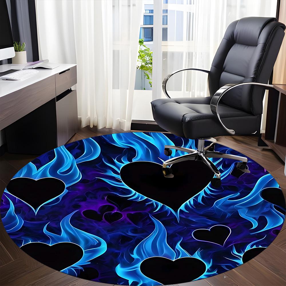 1pc Flame Hearts Office Round Area Rug, Indoor Mat Suitable ForOffice, Under Office Chairs Bedroom Living Room Home Decor T149