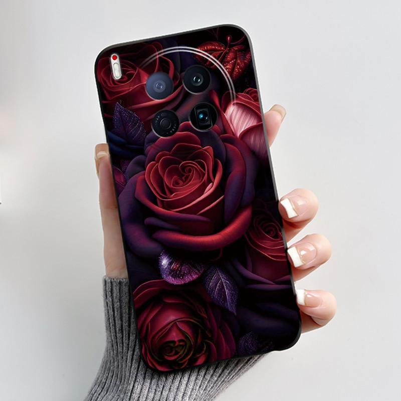 Phone Case For Tecno Camon 40 Premier 5G Bumper Soft Silicone Unique Design Black Case Ins Style Floral Painted Shockproof Cover