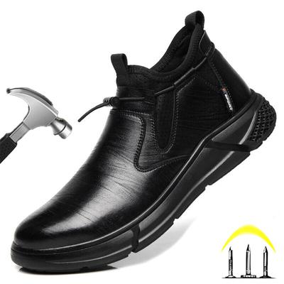 Schwarze PU-Leder Sicherheitsschuhe für Herren Arbeit Stahlkappen Männlich Unzerstörliche Arbeitsstiefel Durchstichsicheres Sicherheitsschuhwerk