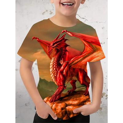 Boys' T-shirt Tyrannosaurus Rex Fashion Trend 3D Print T Shirts Children Short Sleeved Round Neck Top Boys Summer Quick Drying Clothing