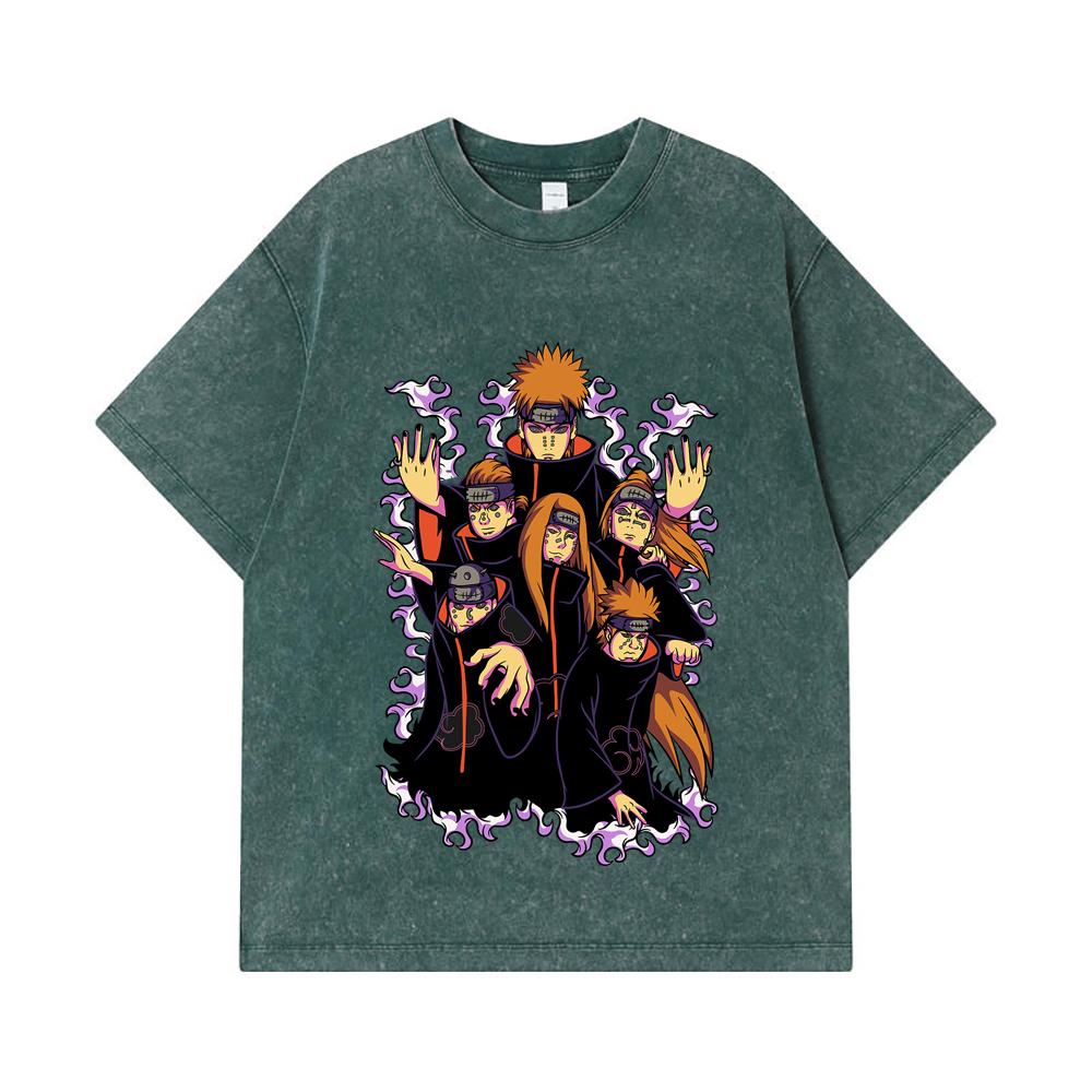 275 GSM Washed T-shirts 100% Cotton Naruto V15 Pain Print Unisex Heavy Cotton T Shirt