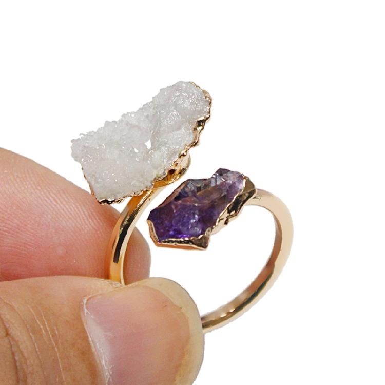 Stylish Irregular Druzy Stone Rings Open Finger Rings Adjustable Rings Ornament