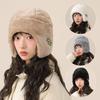 Soft Fluffy Fur Earmuffs Beanie Hat for Women Solid Color Winter Thicken Plush Warm Cap Casual Windproof Cycling Ski Caps Bonnet