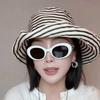 Women Sun Hat Striped Print Wide Brim UV Protection Hat Lightweight Breathable Summer Beach Basin Hat Versatile Accessory