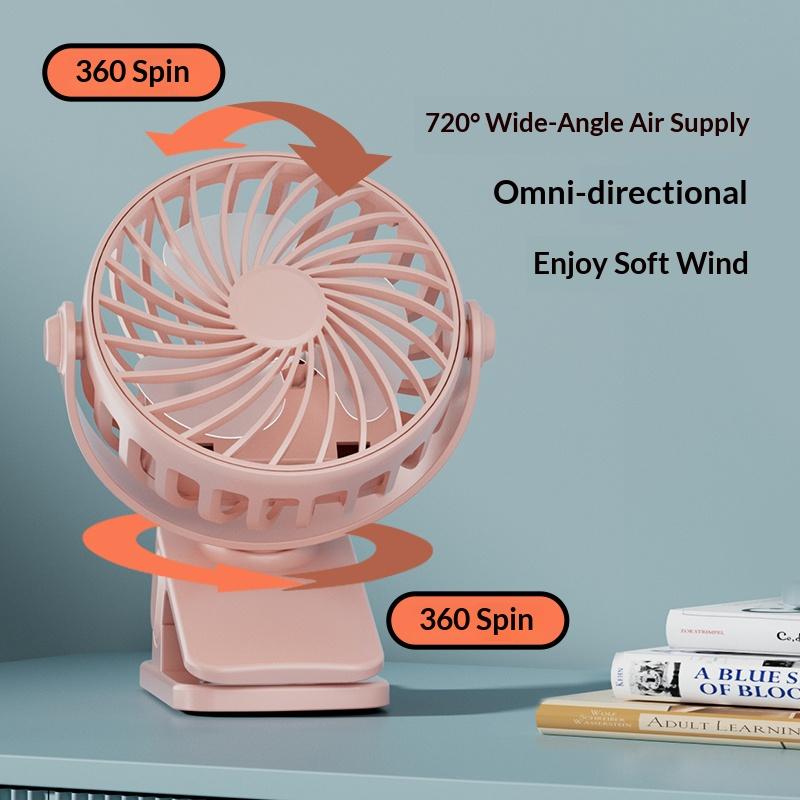 720 Degree Rotate Clip Mini Fan Built In Soft Night Light Quiet Portable Personal Cooler Fan USB Rechargeable Indoor Outdoor