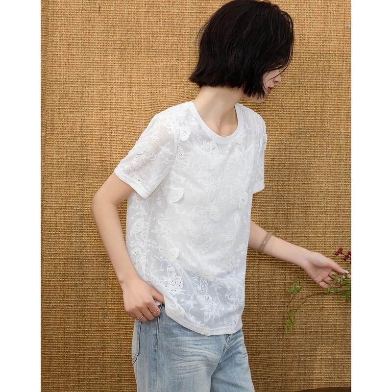 Demana 3D Butterfly Embroidered Round Neck T-Shirt