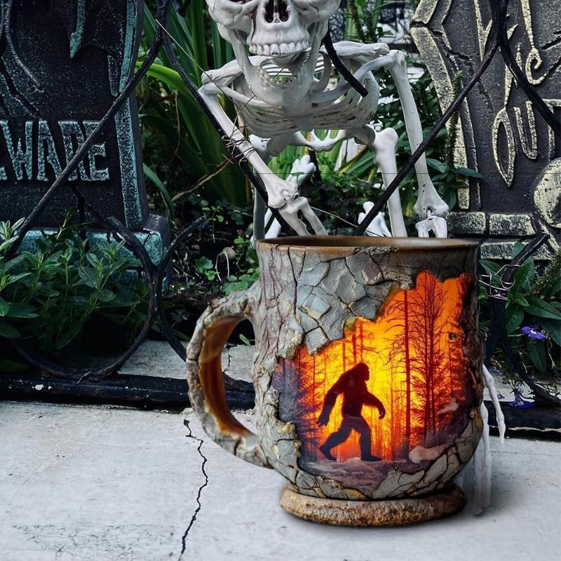 Bigfoot Forest Fire Mug, Forest Fire Design with 3d Relief Mug, 3D Vintage Sasquatch Bigfoot Outdoor Coffee Gifts Cup