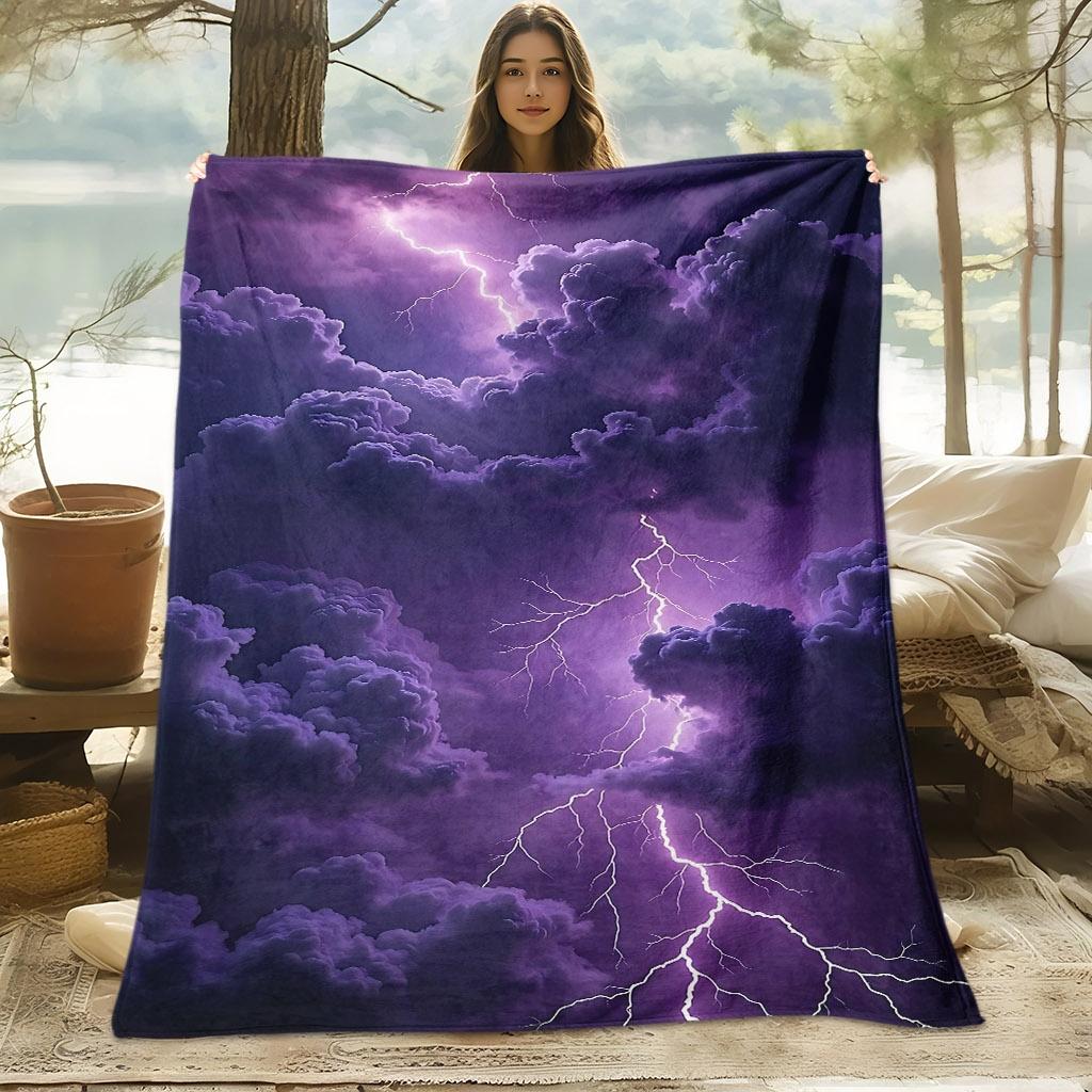 A Soft And Comfortable Digital Print Blanket Featuring a Skin-Friendly Purple Storm Pattern, Suitable for All Seasons, Perfect As a Gift for Family An